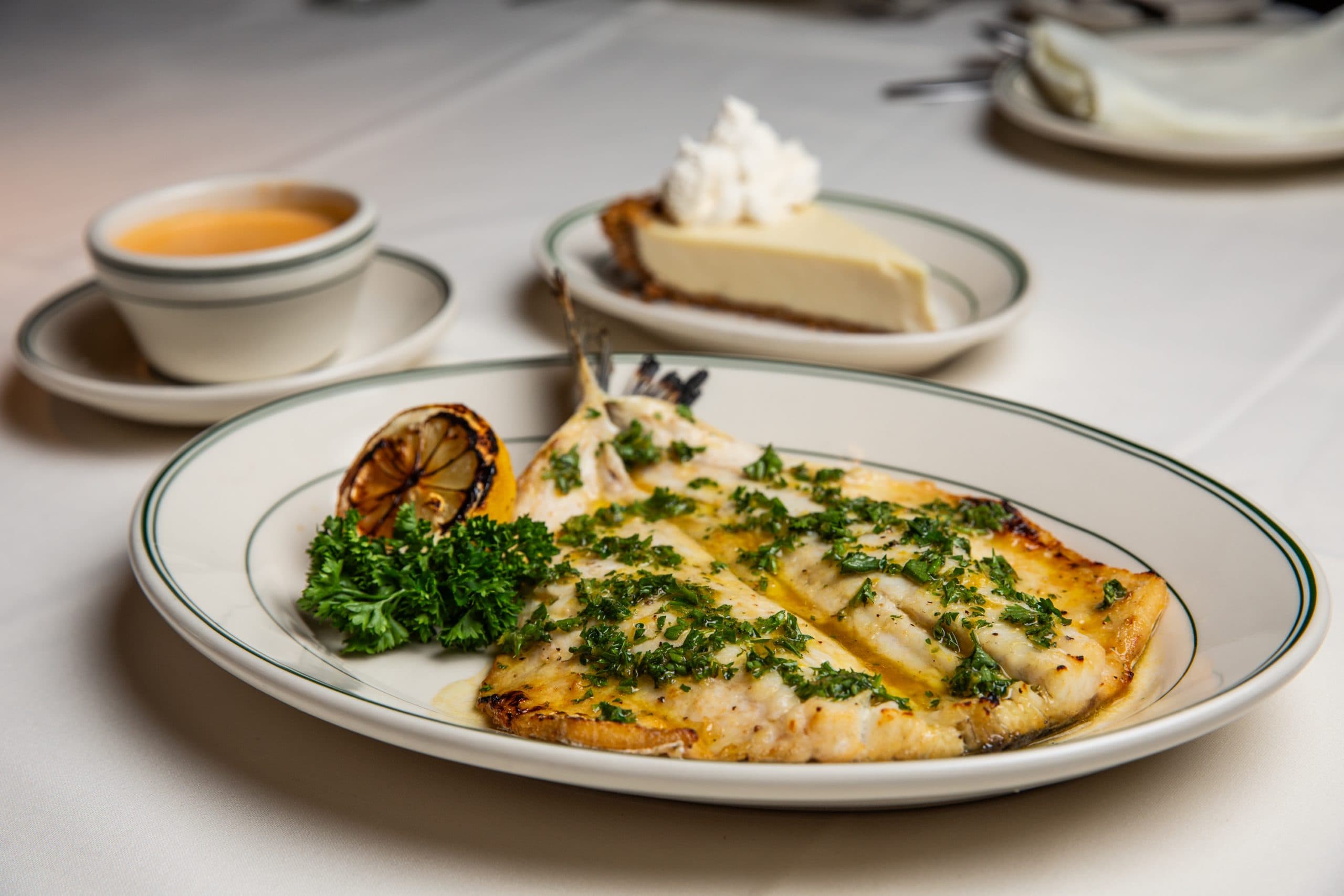 joes branzino with key lime pie and bisque in the back